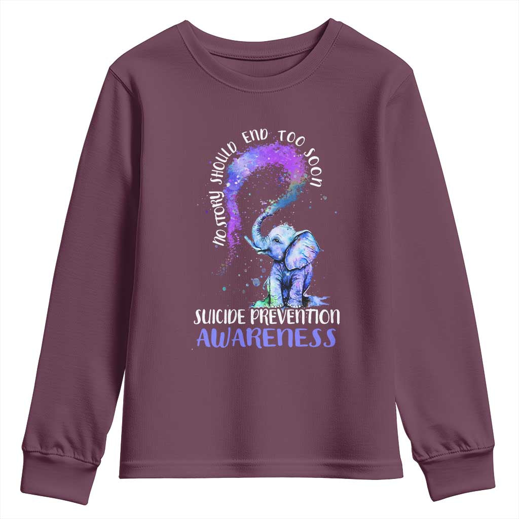 Suicide Prevention Support Youth Sweatshirt No Story Should End Teal Purple Ribbon