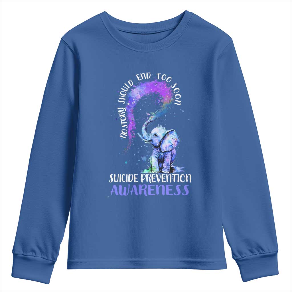 Suicide Prevention Support Youth Sweatshirt No Story Should End Teal Purple Ribbon