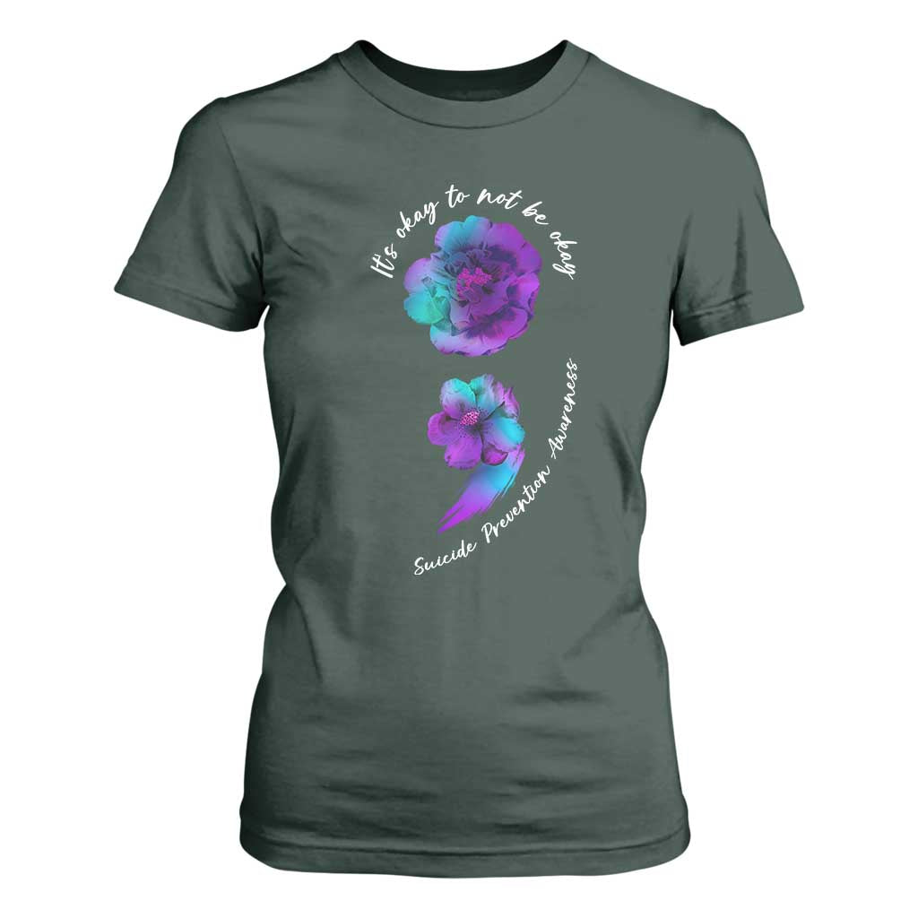 Suicide Prevention Support T Shirt For Women It's Ok To Not Be Ok Semicolon