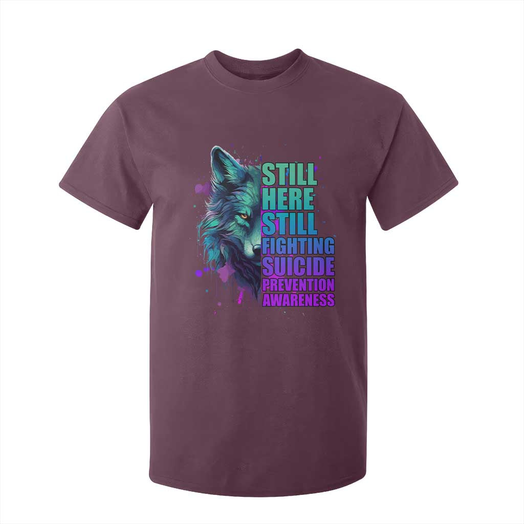 Suicide Prevention Support T Shirt For Kid Wolf Still Here Still Fighting