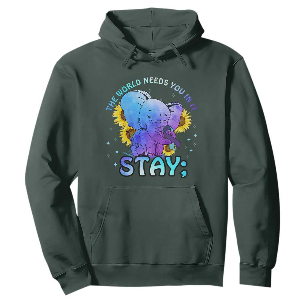 Suicide Prevention Support Hoodie Stay The World Needs You Elephant 988