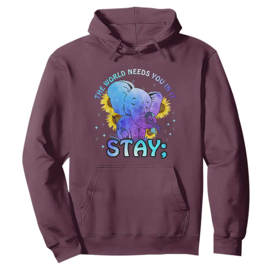 Suicide Prevention Support Hoodie Stay The World Needs You Elephant 988