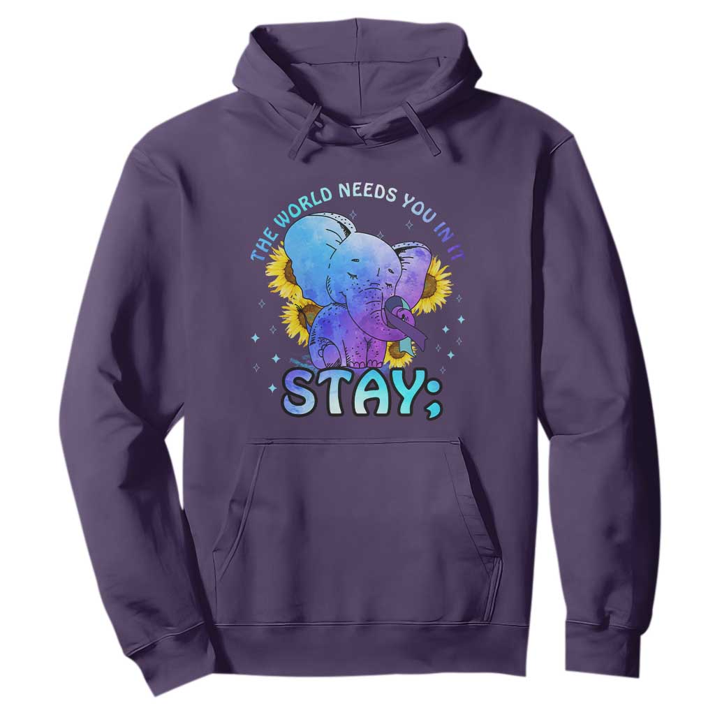 Suicide Prevention Support Hoodie Stay The World Needs You Elephant 988