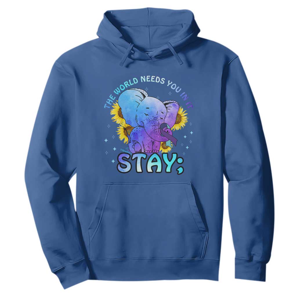 Suicide Prevention Support Hoodie Stay The World Needs You Elephant 988