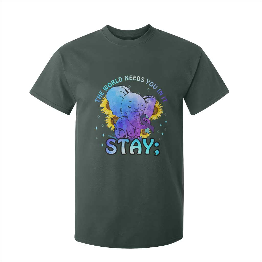 Suicide Prevention Support T Shirt For Kid Stay The World Needs You Elephant 988