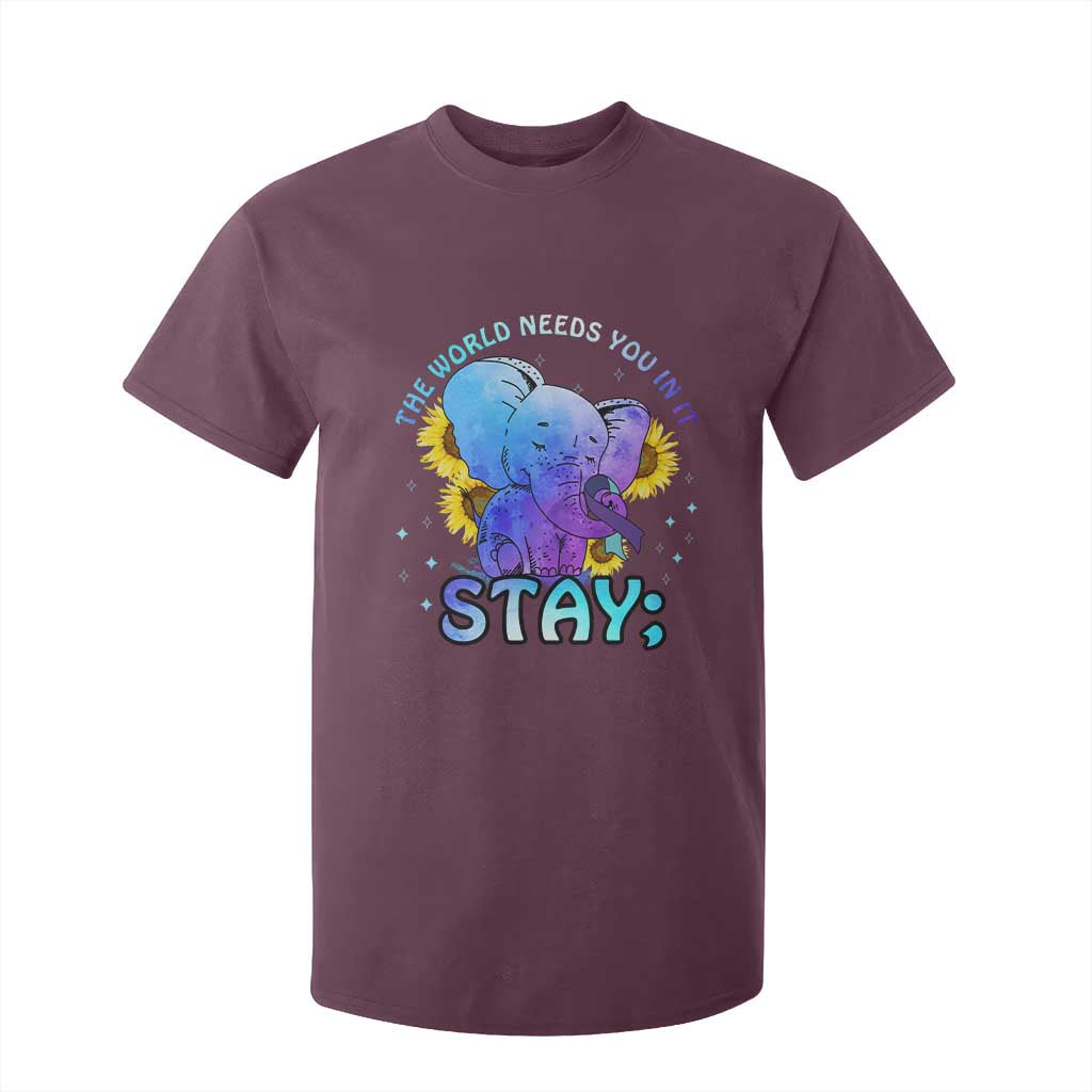Suicide Prevention Support T Shirt For Kid Stay The World Needs You Elephant 988