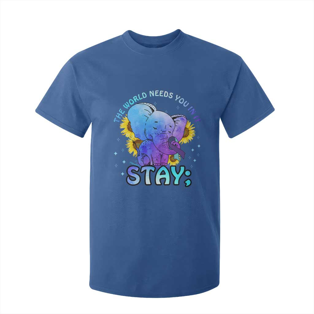 Suicide Prevention Support T Shirt For Kid Stay The World Needs You Elephant 988