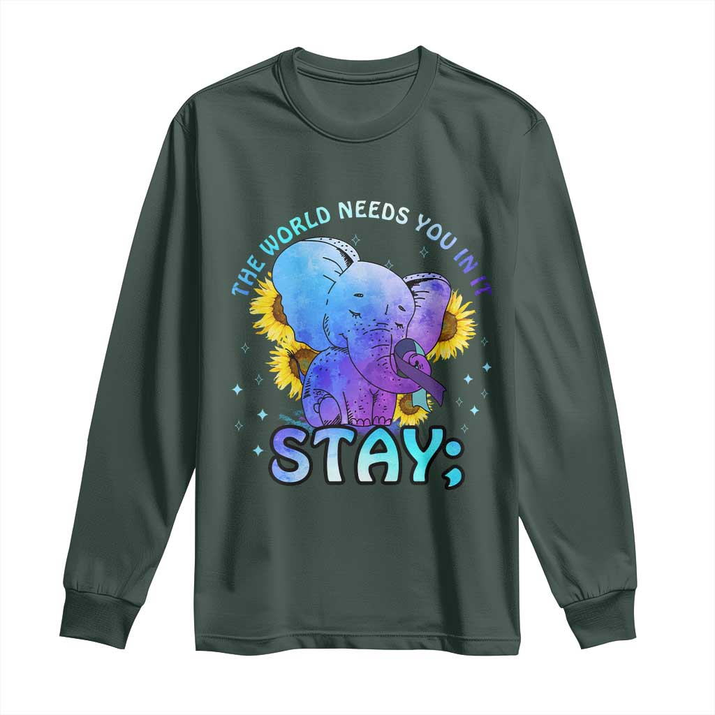 Suicide Prevention Support Long Sleeve Shirt Stay The World Needs You Elephant 988