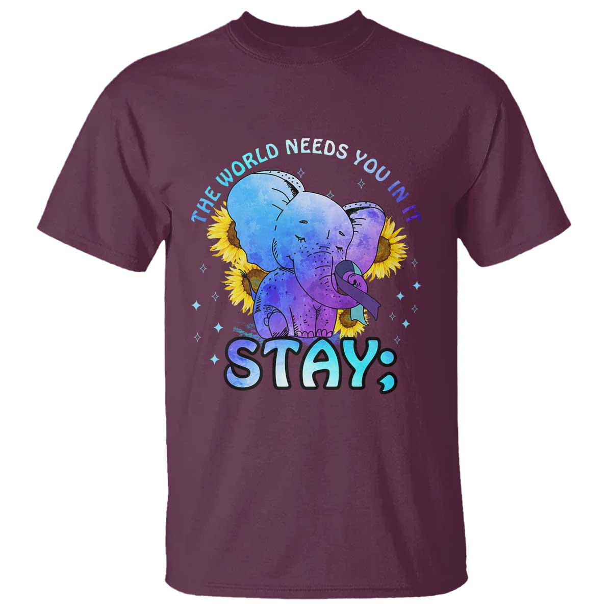 Suicide Prevention Support T Shirt Stay The World Needs You Elephant 988