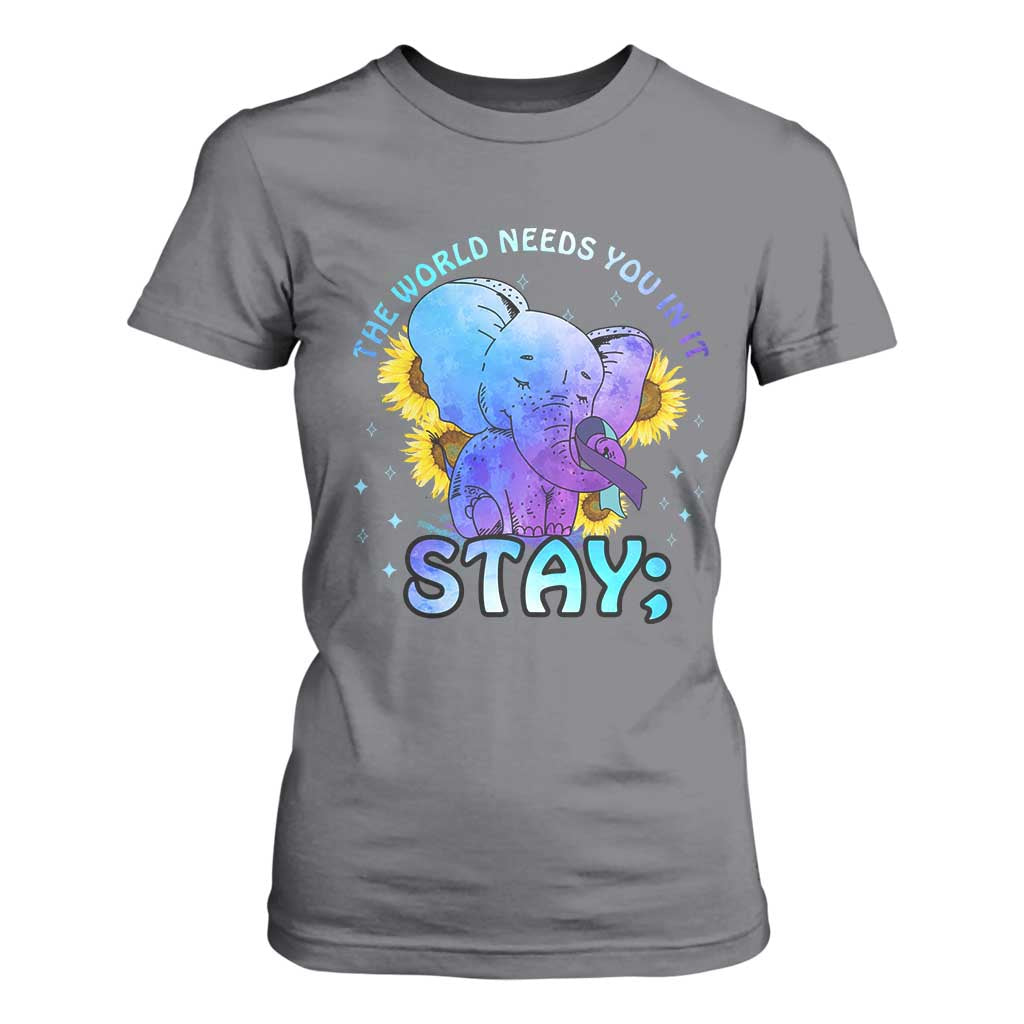 Suicide Prevention Support T Shirt For Women Stay The World Needs You Elephant 988