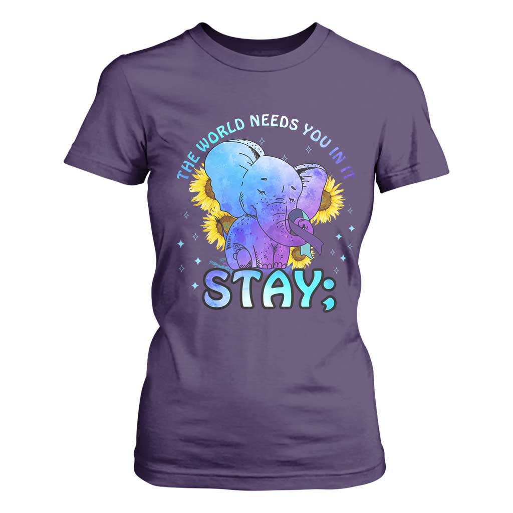 Suicide Prevention Support T Shirt For Women Stay The World Needs You Elephant 988