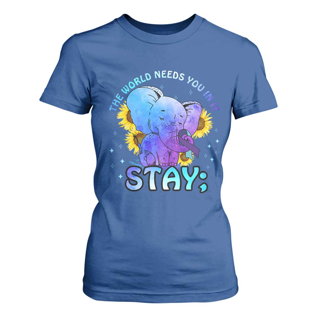 Suicide Prevention Support T Shirt For Women Stay The World Needs You Elephant 988
