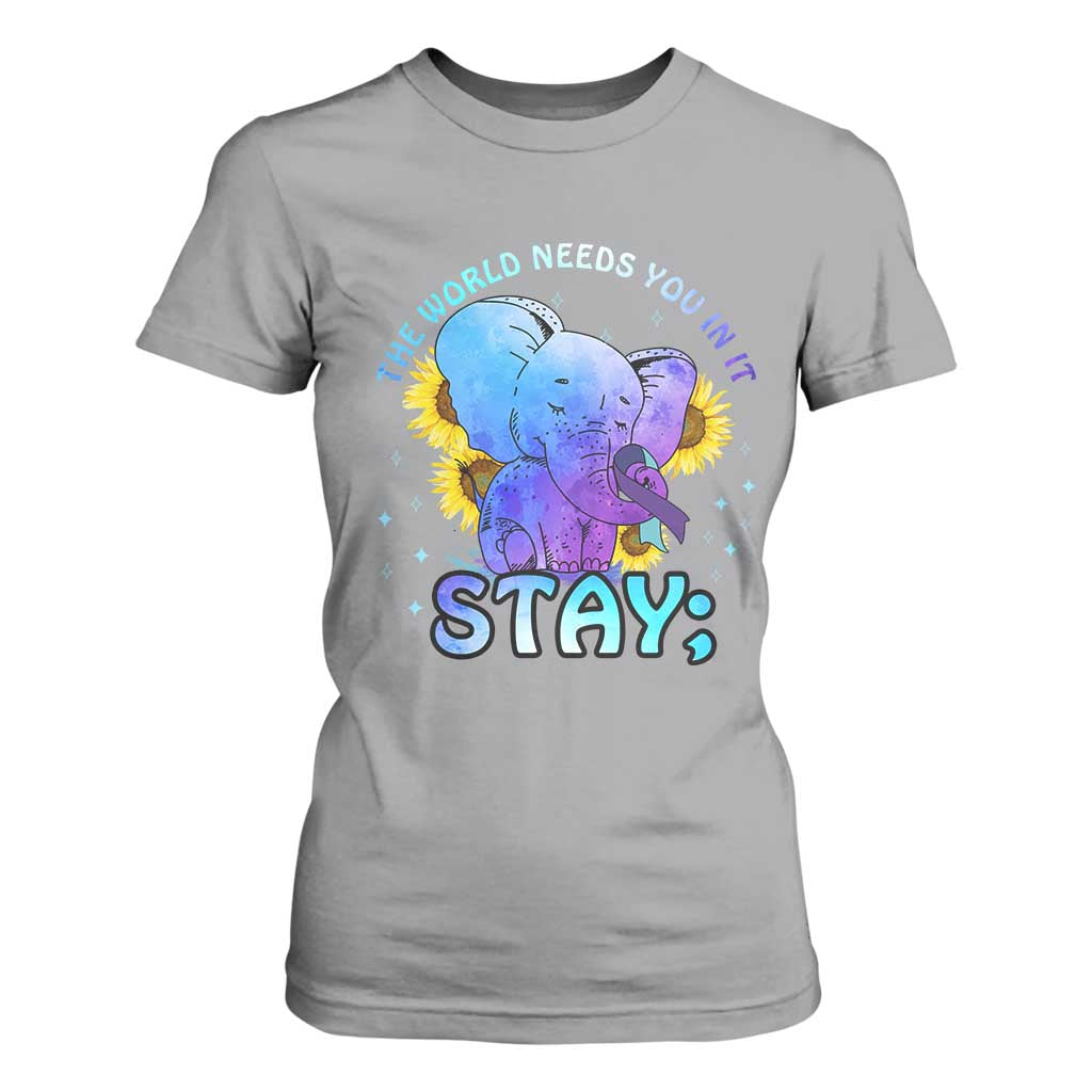 Suicide Prevention Support T Shirt For Women Stay The World Needs You Elephant 988