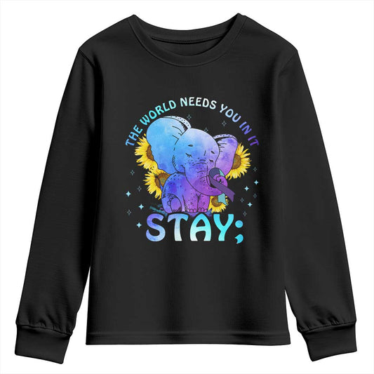 Suicide Prevention Support Youth Sweatshirt Stay The World Needs You Elephant 988
