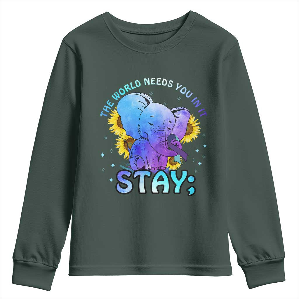 Suicide Prevention Support Youth Sweatshirt Stay The World Needs You Elephant 988