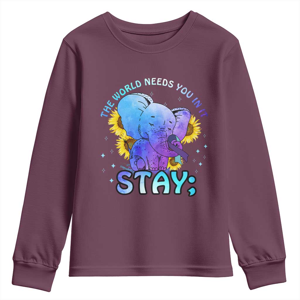 Suicide Prevention Support Youth Sweatshirt Stay The World Needs You Elephant 988