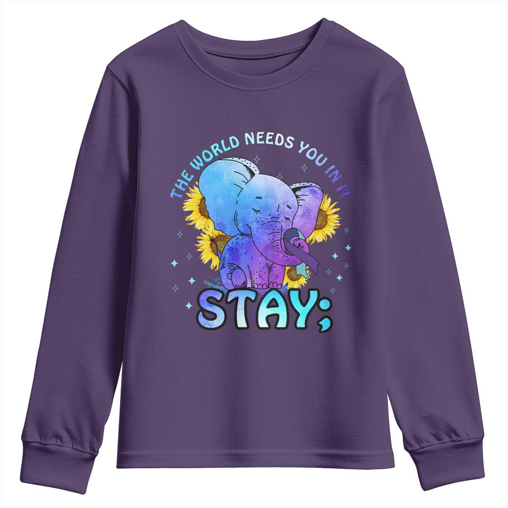 Suicide Prevention Support Youth Sweatshirt Stay The World Needs You Elephant 988