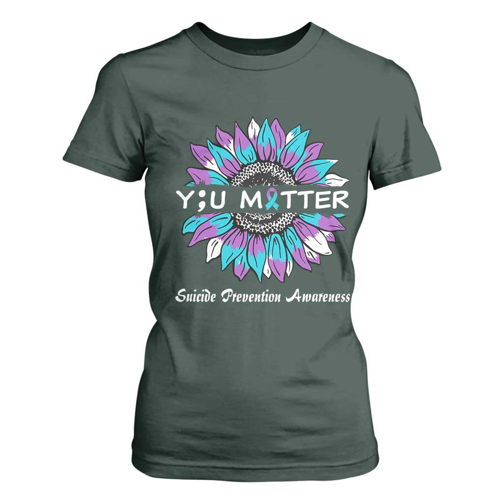 Suicide Prevention Support T Shirt For Women You Matter Sunflower Semicolon