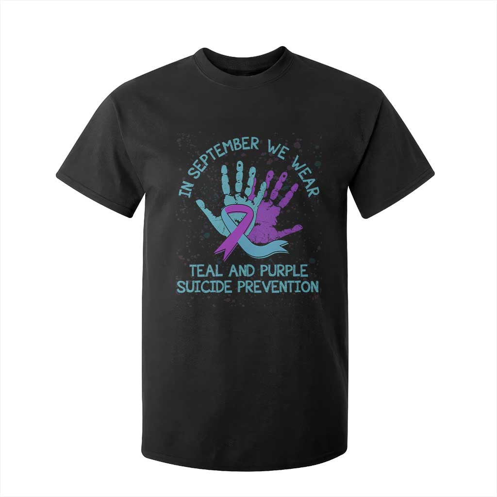 Suicide Prevention Support T Shirt For Kid In September We Wear Teal Purple Ribbon