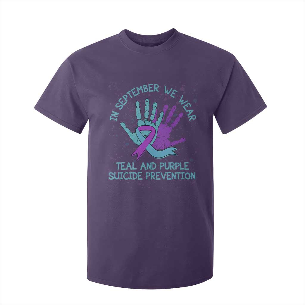 Suicide Prevention Support T Shirt For Kid In September We Wear Teal Purple Ribbon