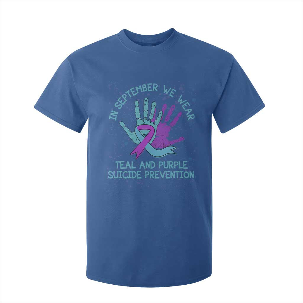 Suicide Prevention Support T Shirt For Kid In September We Wear Teal Purple Ribbon
