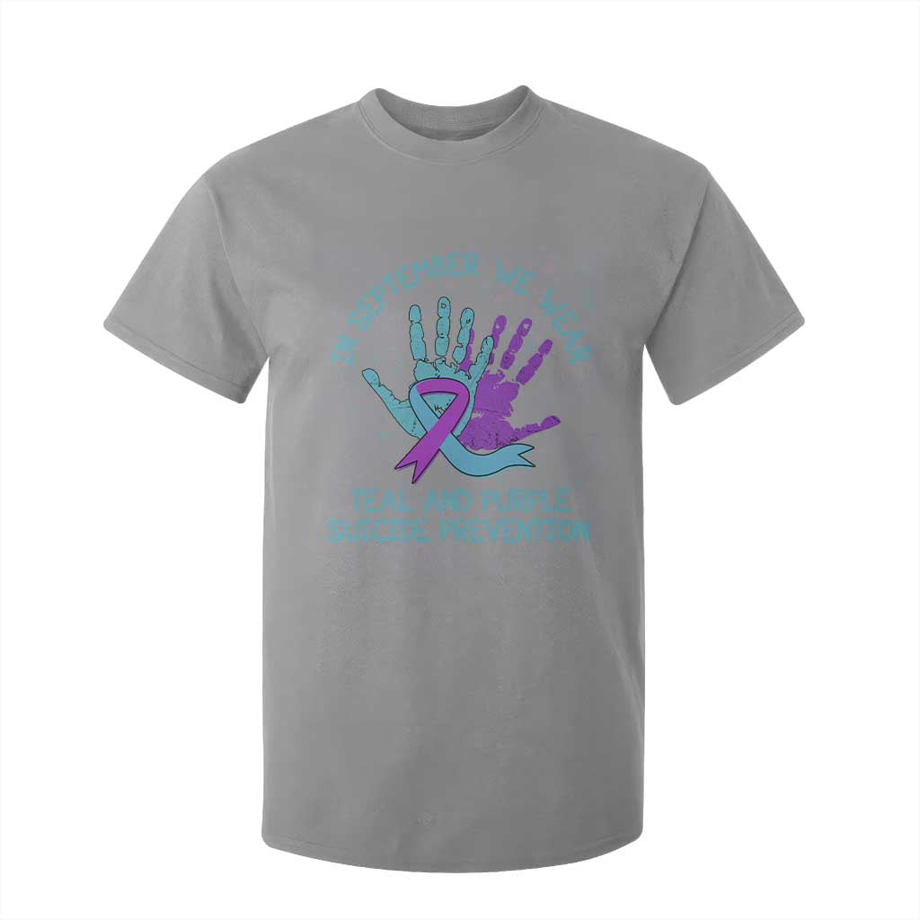 Suicide Prevention Support T Shirt For Kid In September We Wear Teal Purple Ribbon