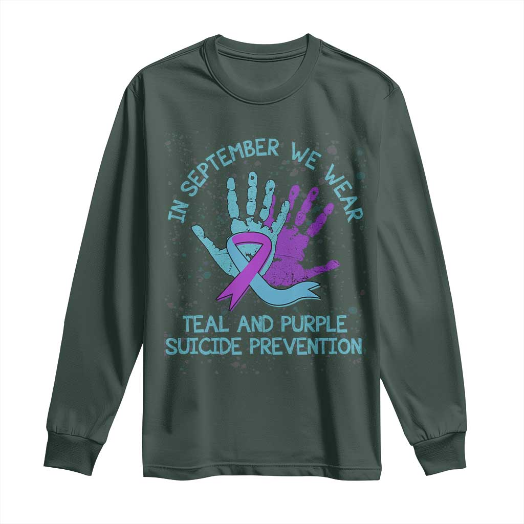Suicide Prevention Support Long Sleeve Shirt In September We Wear Teal Purple Ribbon