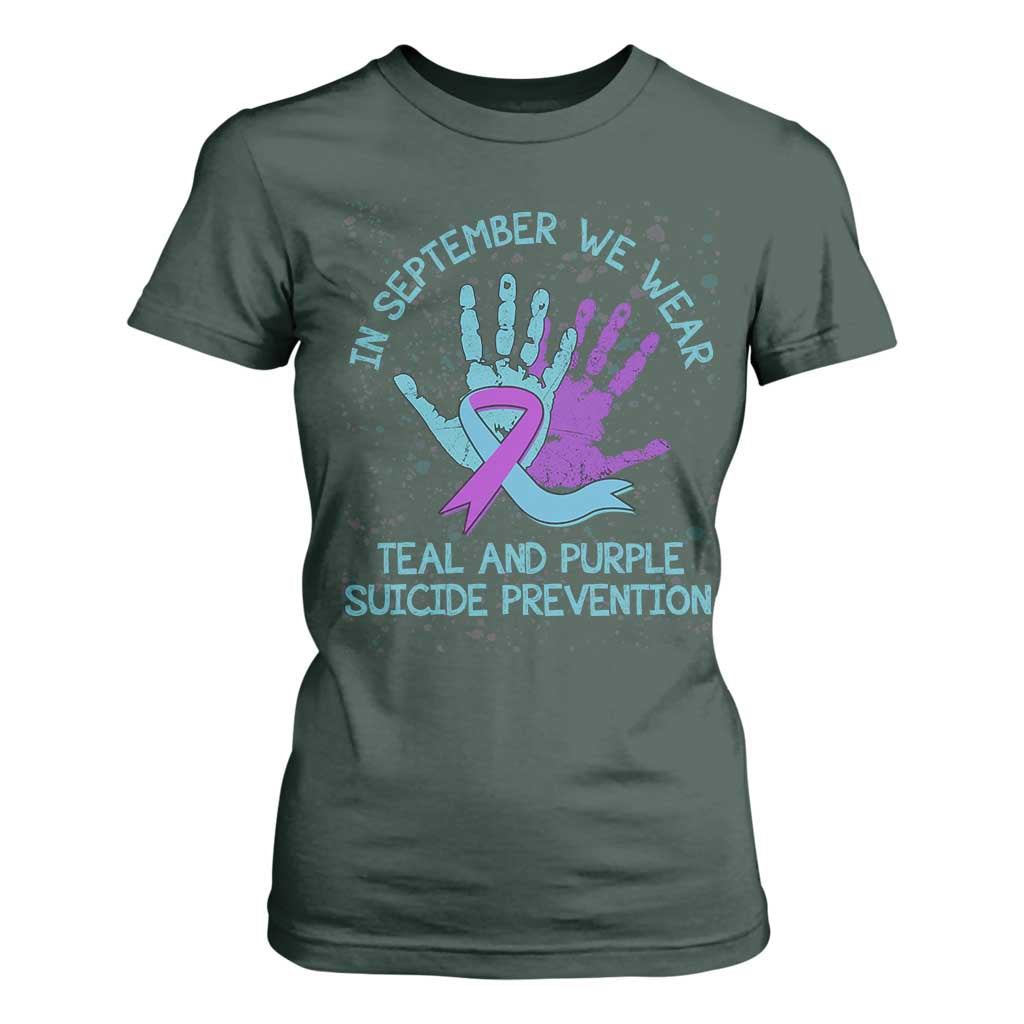 Suicide Prevention Support T Shirt For Women In September We Wear Teal Purple Ribbon