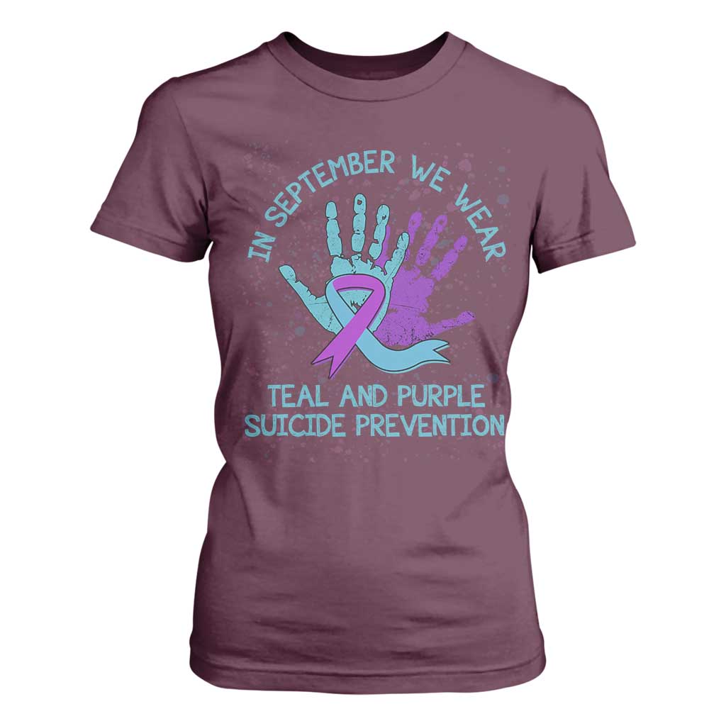 Suicide Prevention Support T Shirt For Women In September We Wear Teal Purple Ribbon
