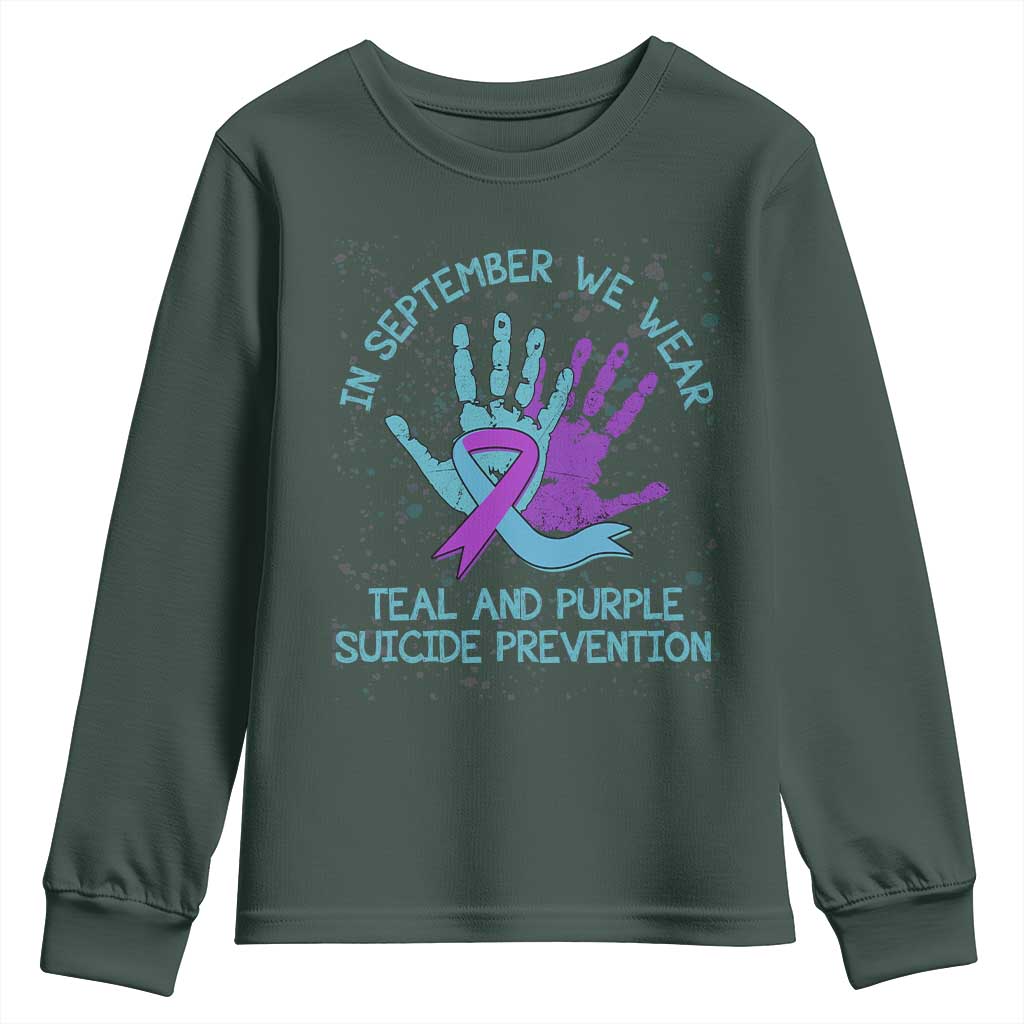 Suicide Prevention Support Youth Sweatshirt In September We Wear Teal Purple Ribbon
