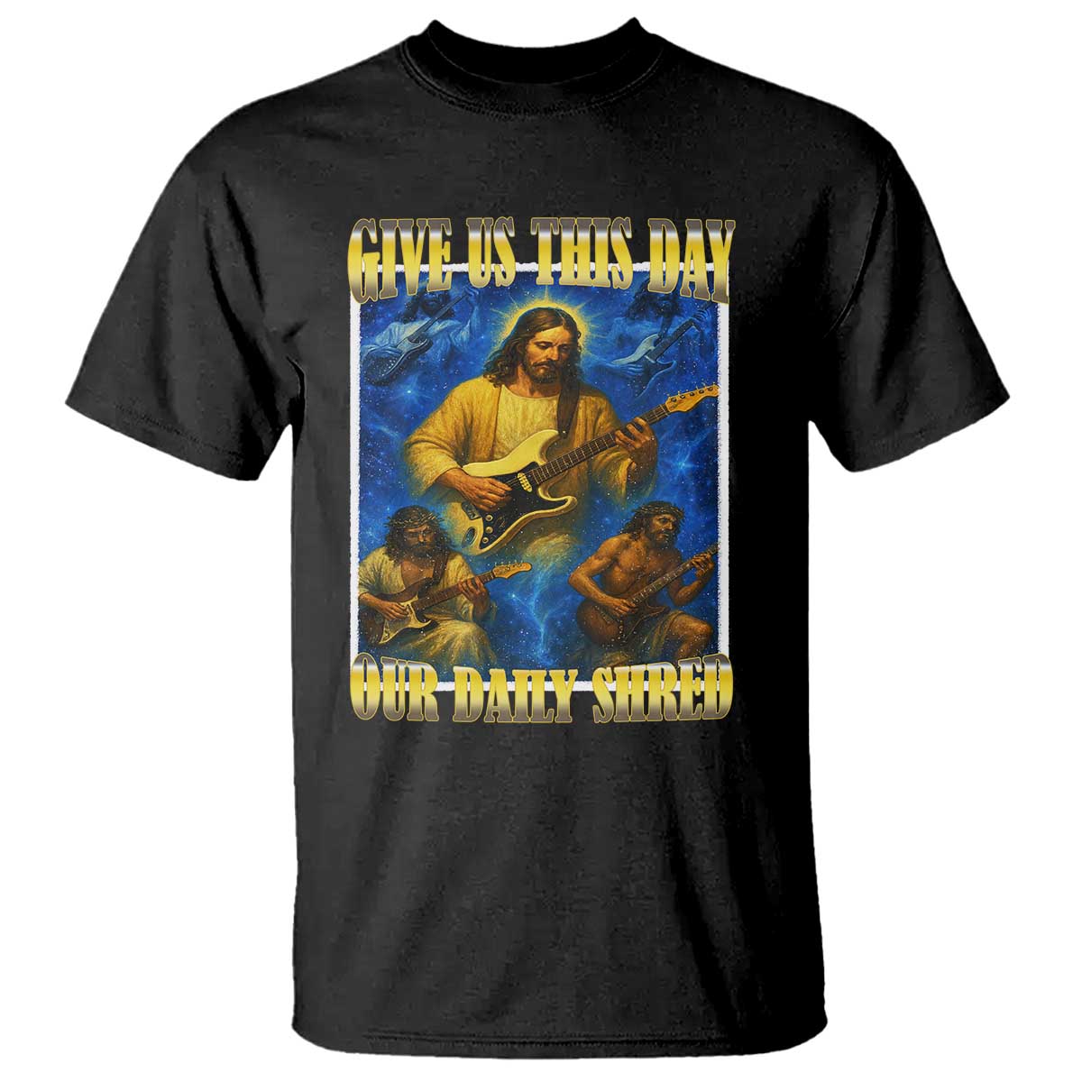 music-give-us-this-day-our-daily-shred-t-shirt-funny-jesus-rock-guitar-meme