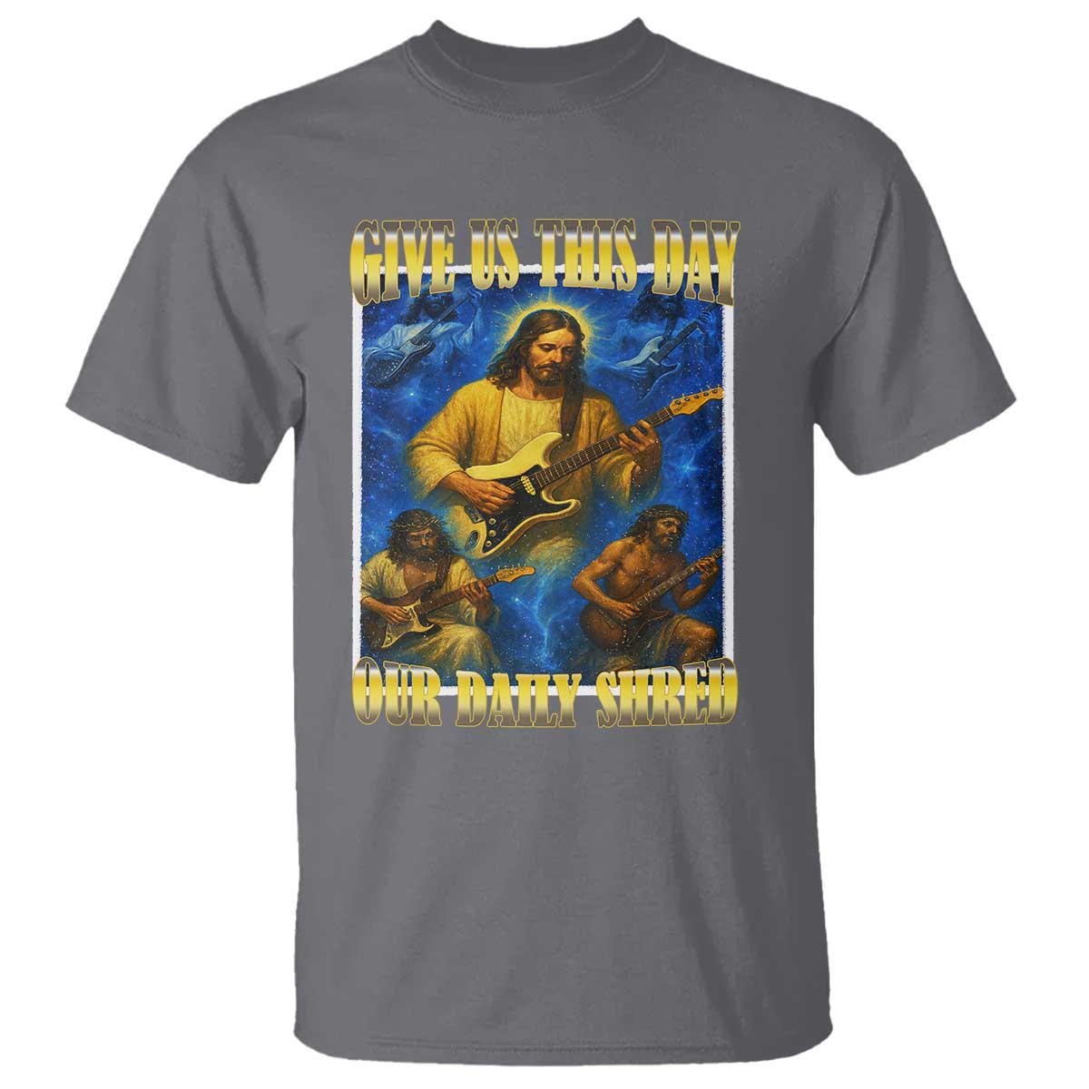 music-give-us-this-day-our-daily-shred-t-shirt-funny-jesus-rock-guitar-meme