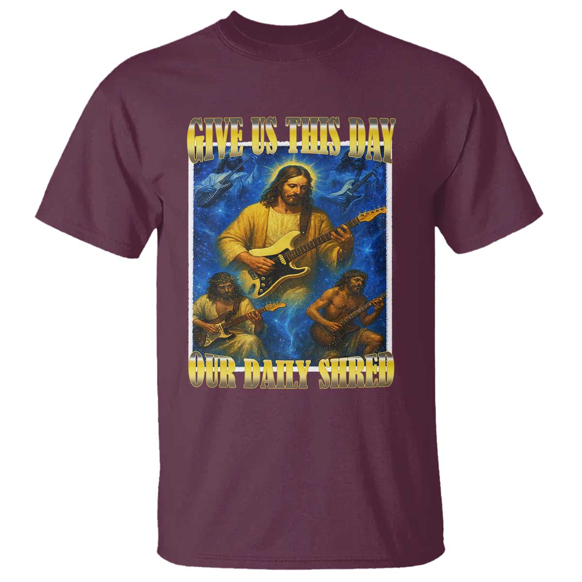 music-give-us-this-day-our-daily-shred-t-shirt-funny-jesus-rock-guitar-meme