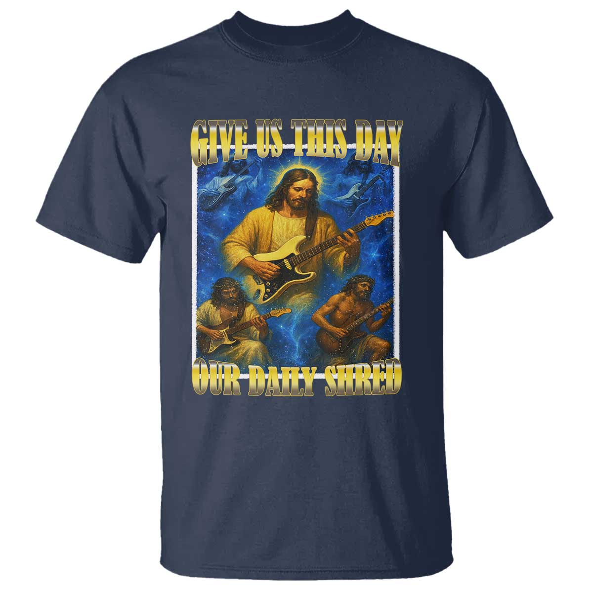 music-give-us-this-day-our-daily-shred-t-shirt-funny-jesus-rock-guitar-meme