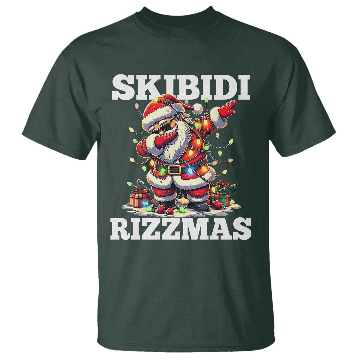 funny-dabbing-santa-rizz-christmas-t-shirt-skibidi-rizzmas-xmas-lights