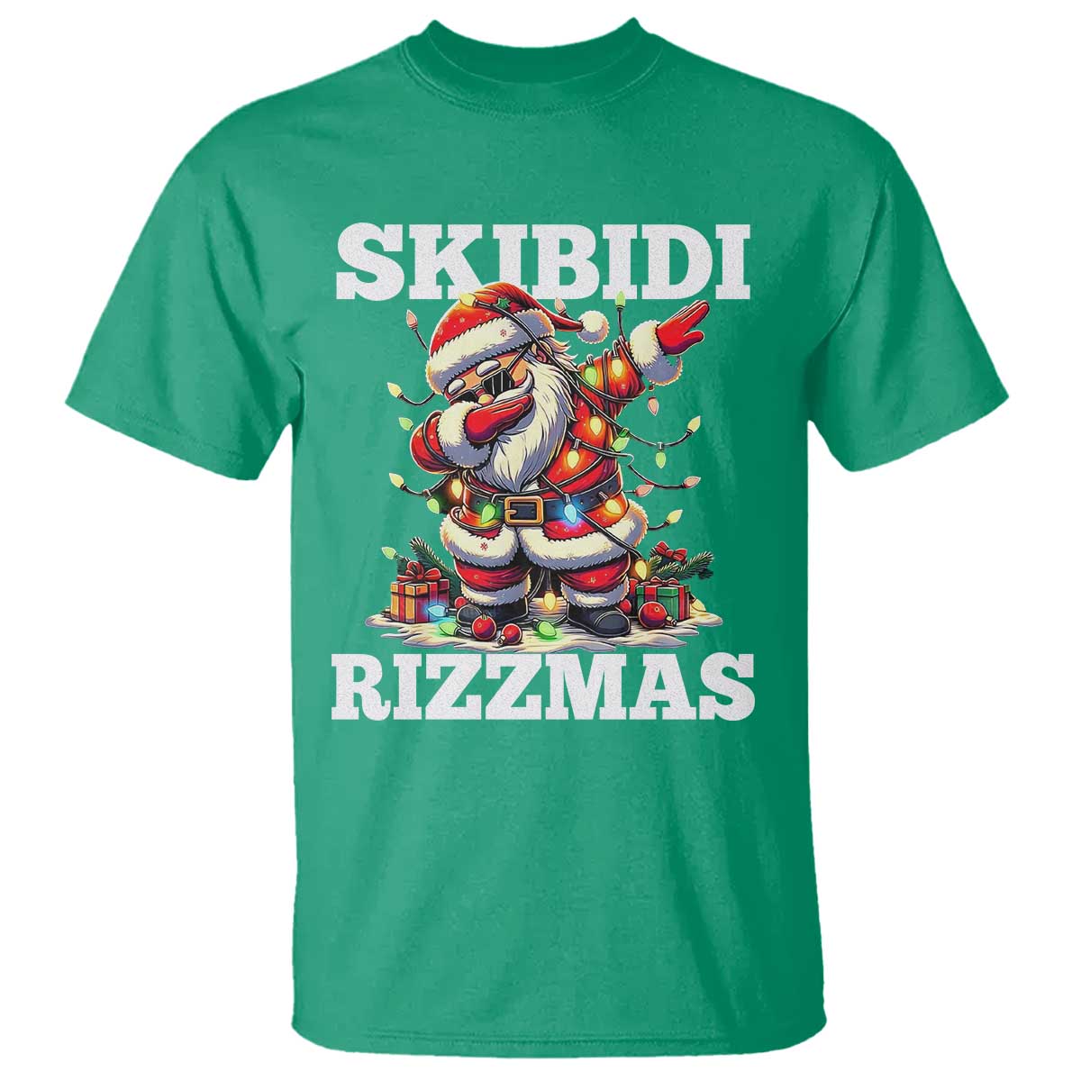 funny-dabbing-santa-rizz-christmas-t-shirt-skibidi-rizzmas-xmas-lights
