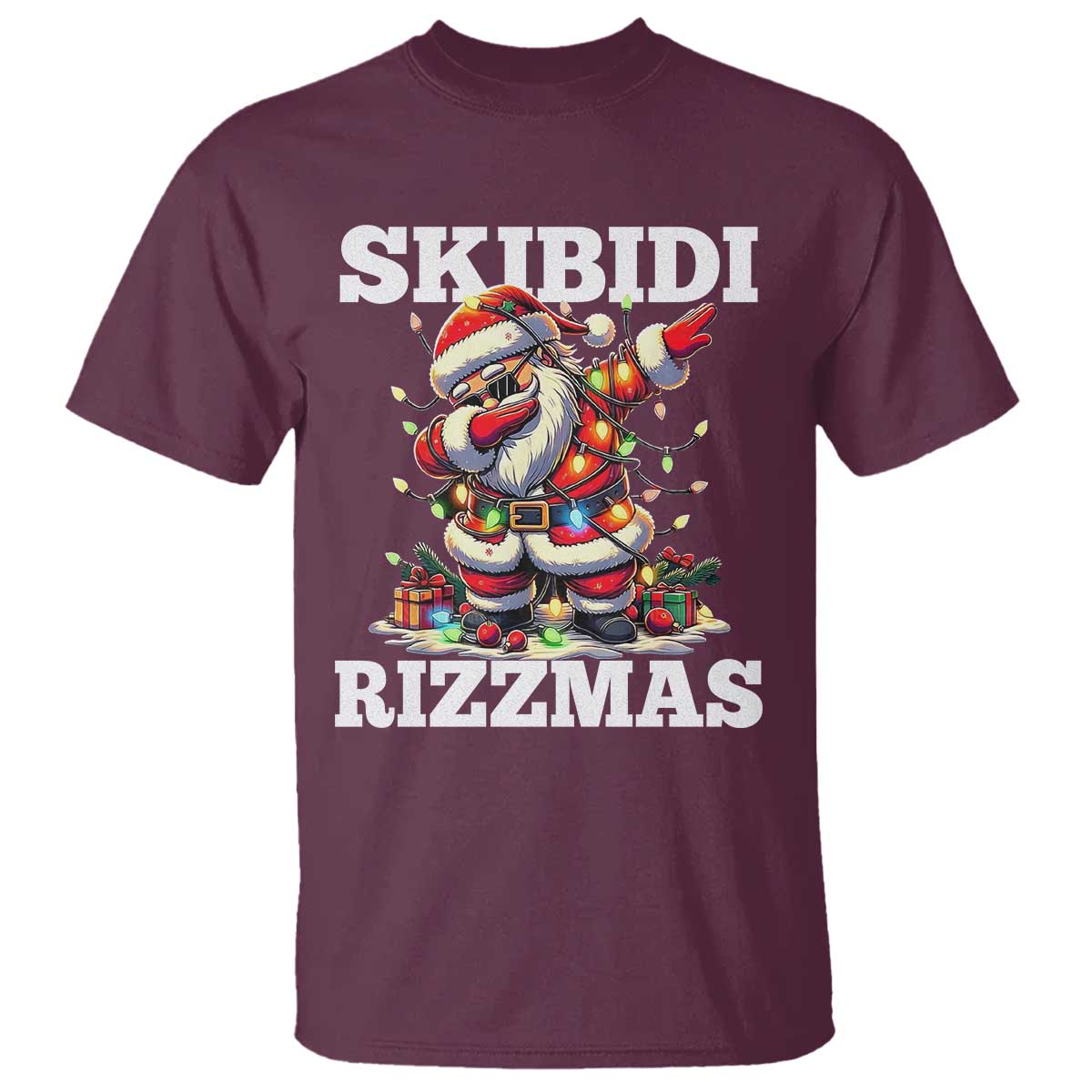funny-dabbing-santa-rizz-christmas-t-shirt-skibidi-rizzmas-xmas-lights