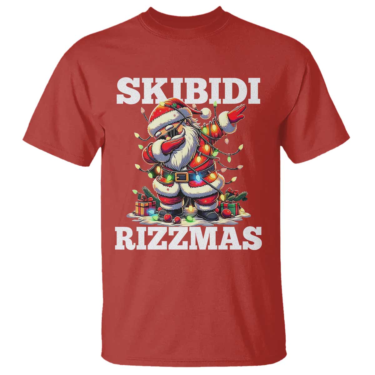 funny-dabbing-santa-rizz-christmas-t-shirt-skibidi-rizzmas-xmas-lights