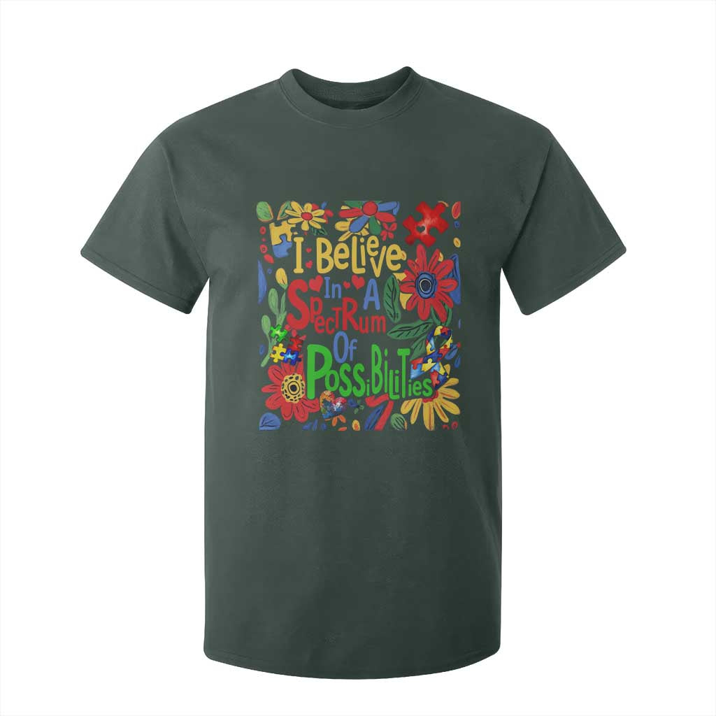 Autism Acceptance T Shirt For Kid I Believe In A Spectrum Of Possibilities Retro Boho