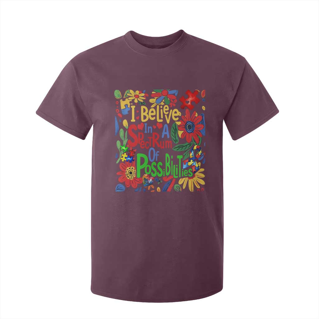 Autism Acceptance T Shirt For Kid I Believe In A Spectrum Of Possibilities Retro Boho
