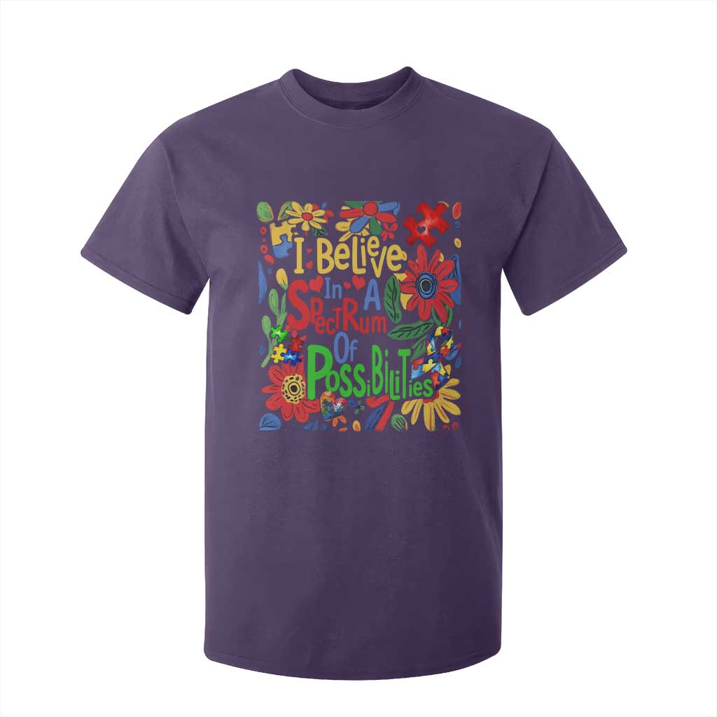 Autism Acceptance T Shirt For Kid I Believe In A Spectrum Of Possibilities Retro Boho