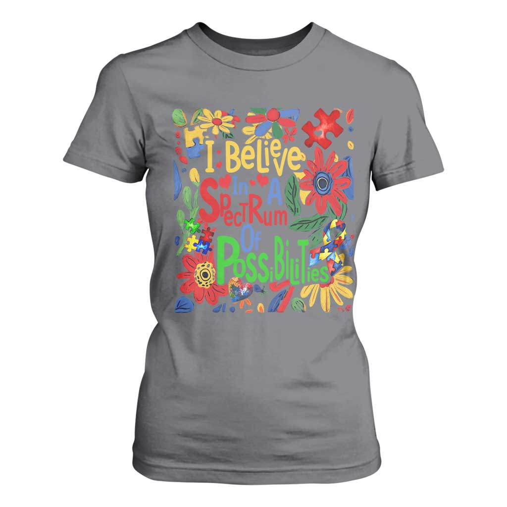 Autism Acceptance T Shirt For Women I Believe In A Spectrum Of Possibilities Retro Boho