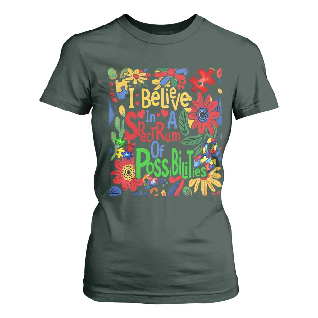 Autism Acceptance T Shirt For Women I Believe In A Spectrum Of Possibilities Retro Boho