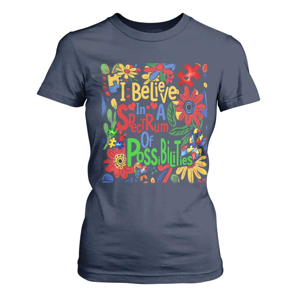 Autism Acceptance T Shirt For Women I Believe In A Spectrum Of Possibilities Retro Boho
