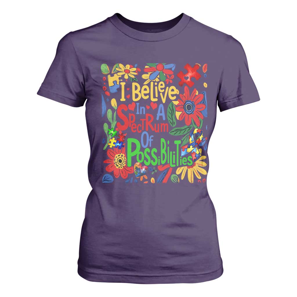 Autism Acceptance T Shirt For Women I Believe In A Spectrum Of Possibilities Retro Boho