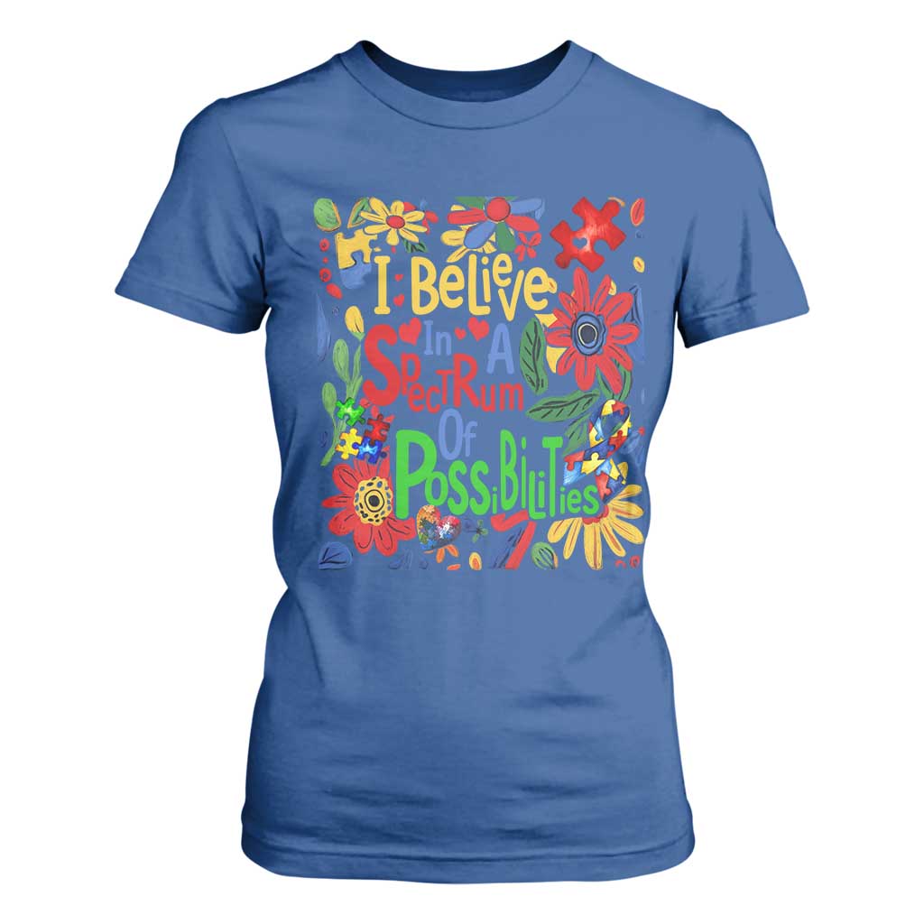 Autism Acceptance T Shirt For Women I Believe In A Spectrum Of Possibilities Retro Boho