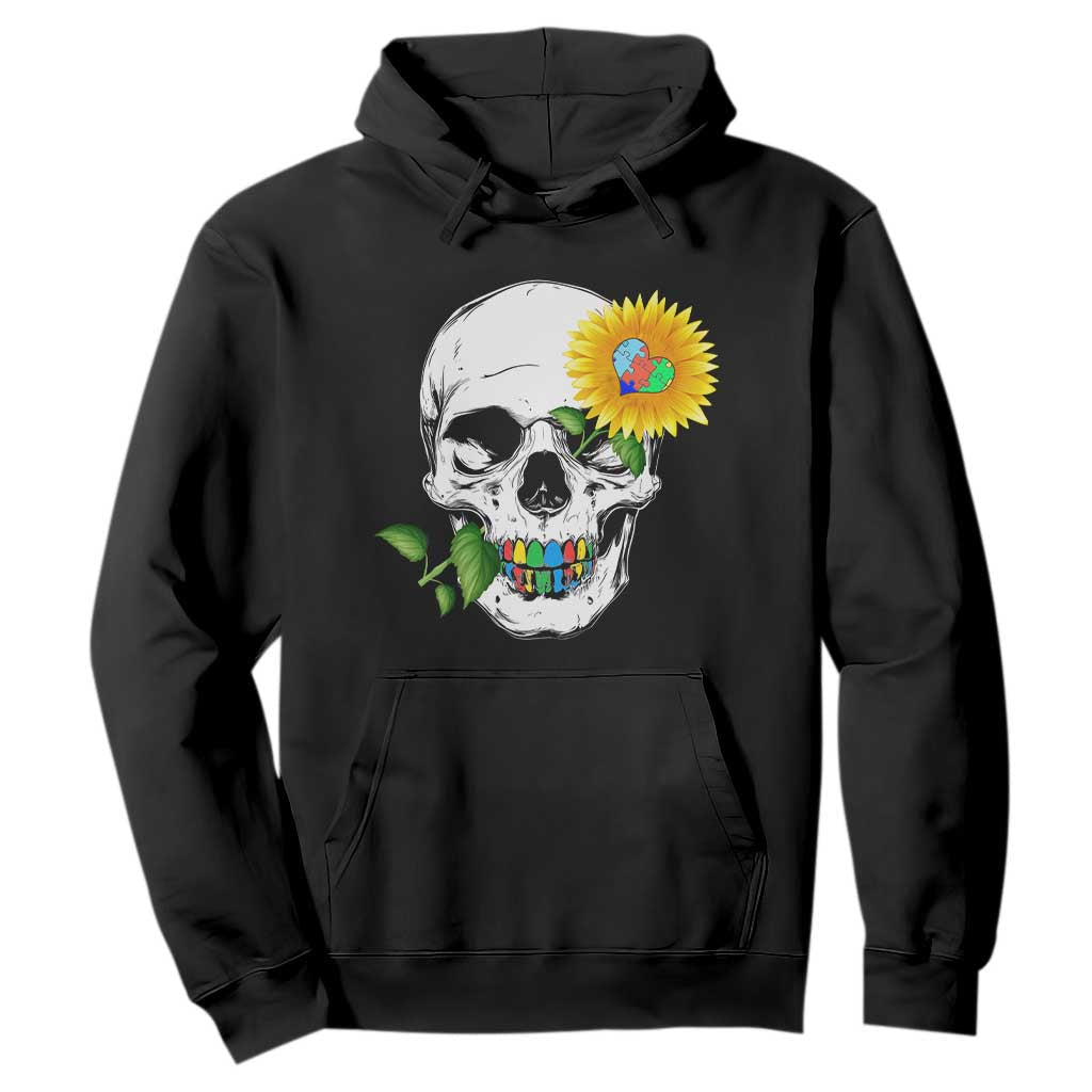 Autism Skull Sunflower Hoodie Support Autistic Puzzle Pieces Heart