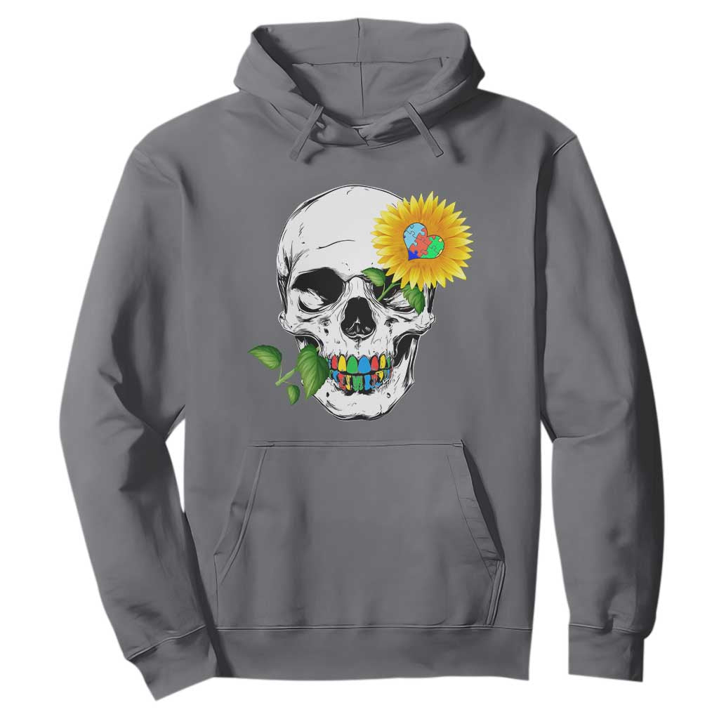Autism Skull Sunflower Hoodie Support Autistic Puzzle Pieces Heart