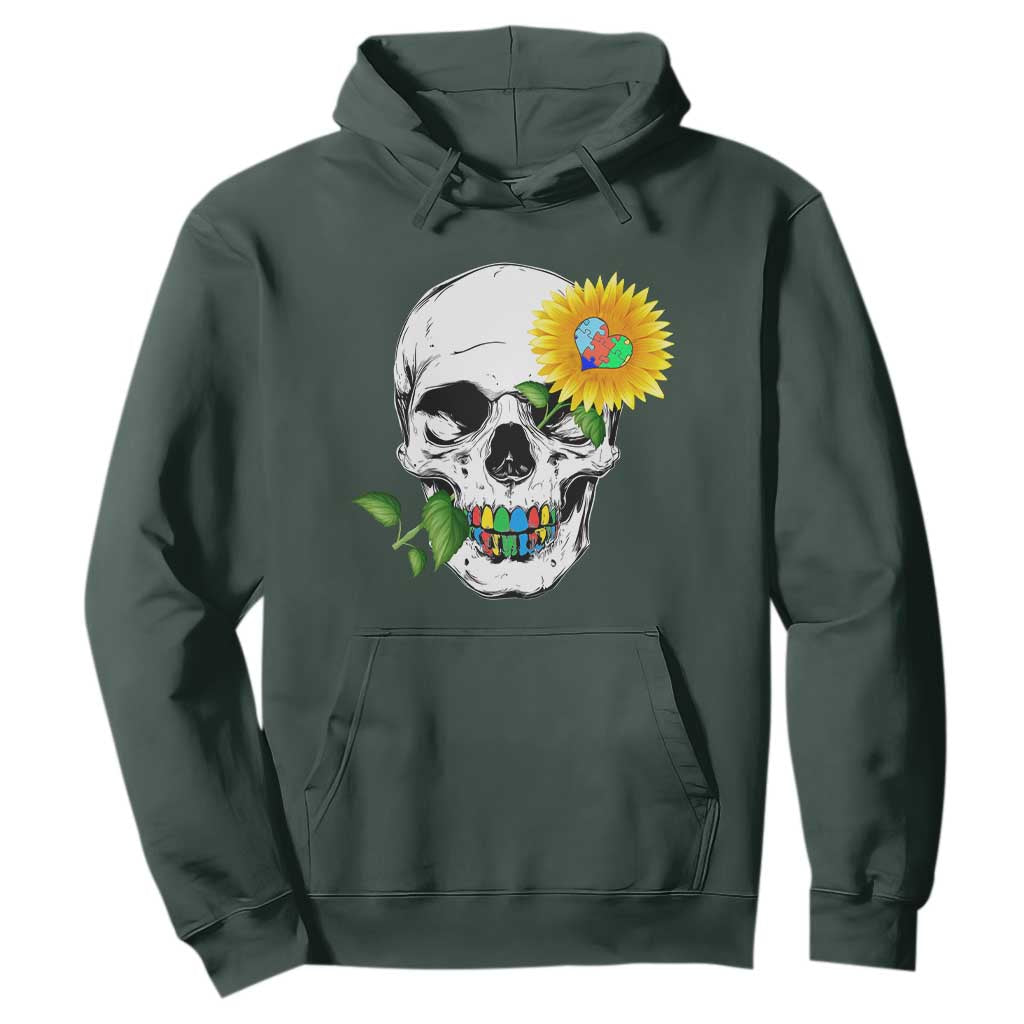 Autism Skull Sunflower Hoodie Support Autistic Puzzle Pieces Heart