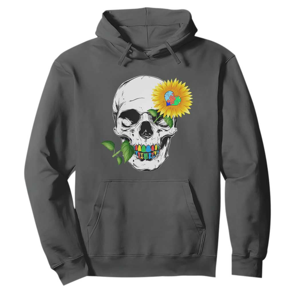 Autism Skull Sunflower Hoodie Support Autistic Puzzle Pieces Heart